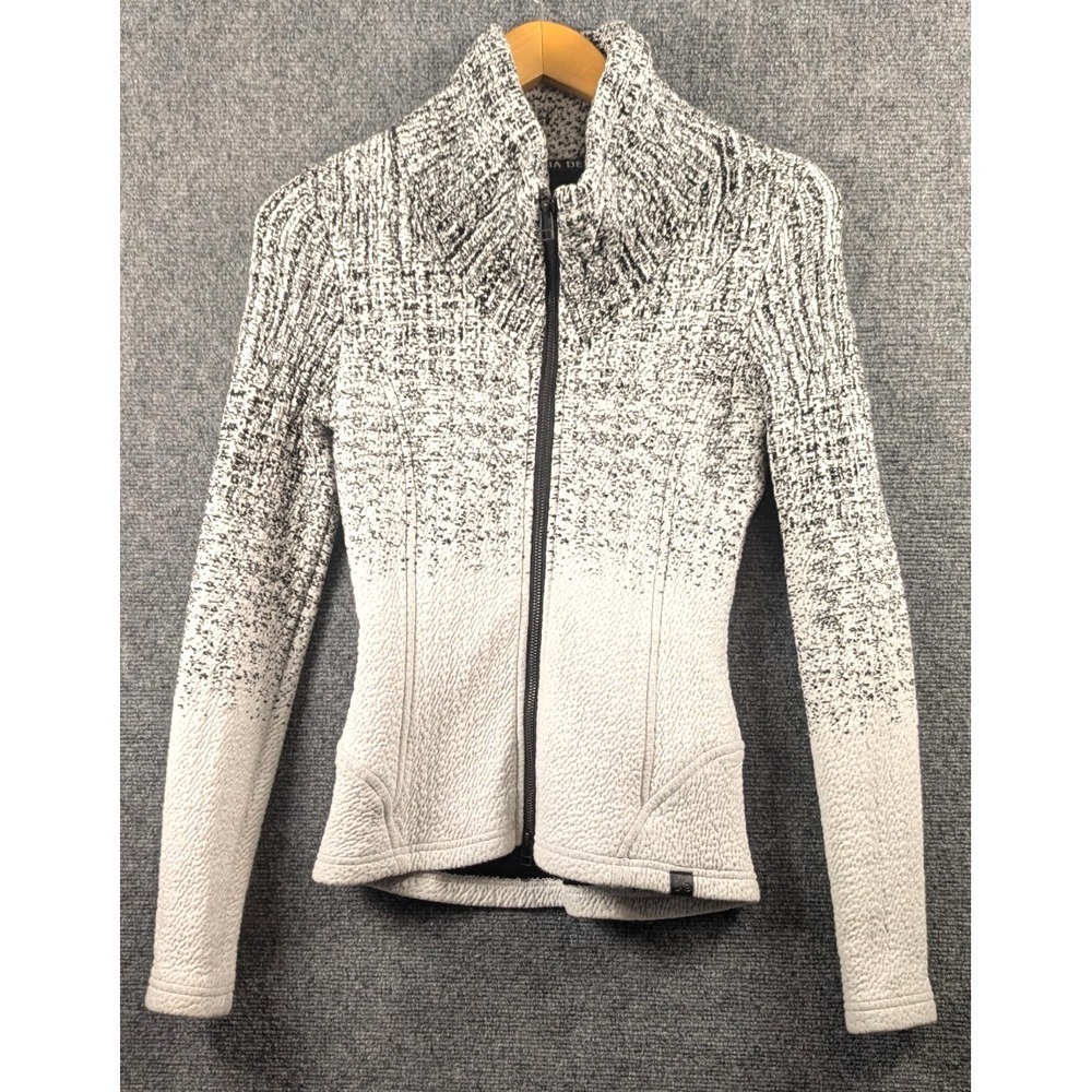 Tonia DeBellis Women XS Petite Black White Ombre Full Zip Moto Jacket Cotton